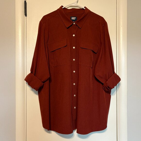 Lands End Women's Plus 365 Tab-Sleeve Button-Front Tunic Shirt Top 2X Brick Red - Picture 2 of 11